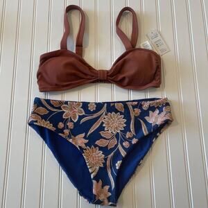 Cupshe Bikini NWT Women L Rust Textured Top Floral Paisley High Waist Swim Set